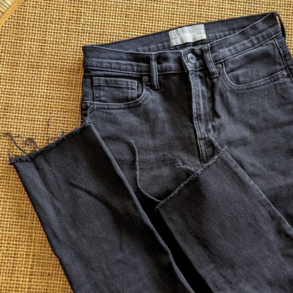 Everlane Raw Hem Mid-Rise Skinny Ankle Jeans Faded Black 26